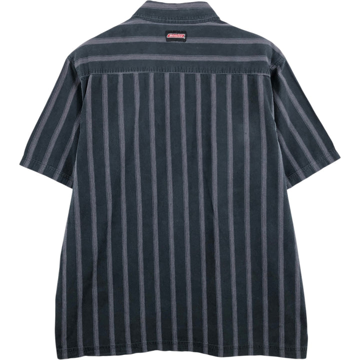 Dickies Stripe Pattern Short-Sleeve Work Shirt, Boxy Shirt, Men's Size XL cotton Charcoal Vintage Second Hand