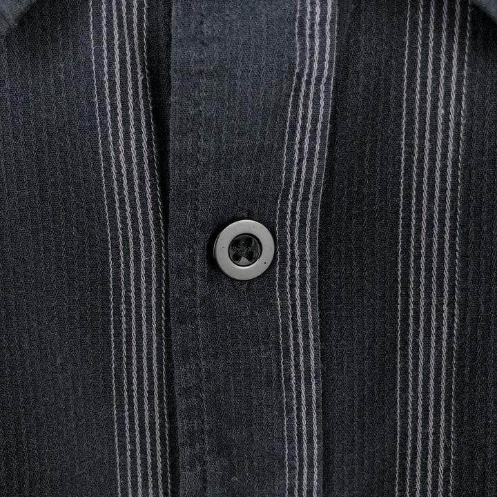Dickies Stripe Pattern Short-Sleeve Work Shirt, Boxy Shirt, Men's Size XL cotton Charcoal Vintage Second Hand