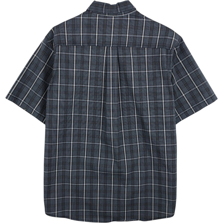 Dickies Relaxed Fit Check Pattern Button-Down Short-Sleeve Work Shirt (Men's Size M) cotton navy blue type Vintage Second Hand