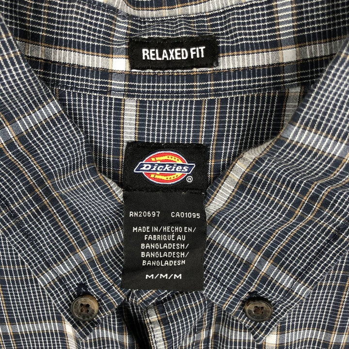 Dickies Relaxed Fit Check Pattern Button-Down Short-Sleeve Work Shirt (Men's Size M) cotton navy blue type Vintage Second Hand
