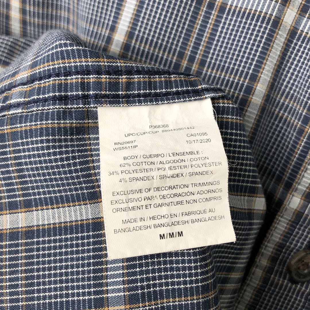 Dickies Relaxed Fit Check Pattern Button-Down Short-Sleeve Work Shirt (Men's Size M) cotton navy blue type Vintage Second Hand