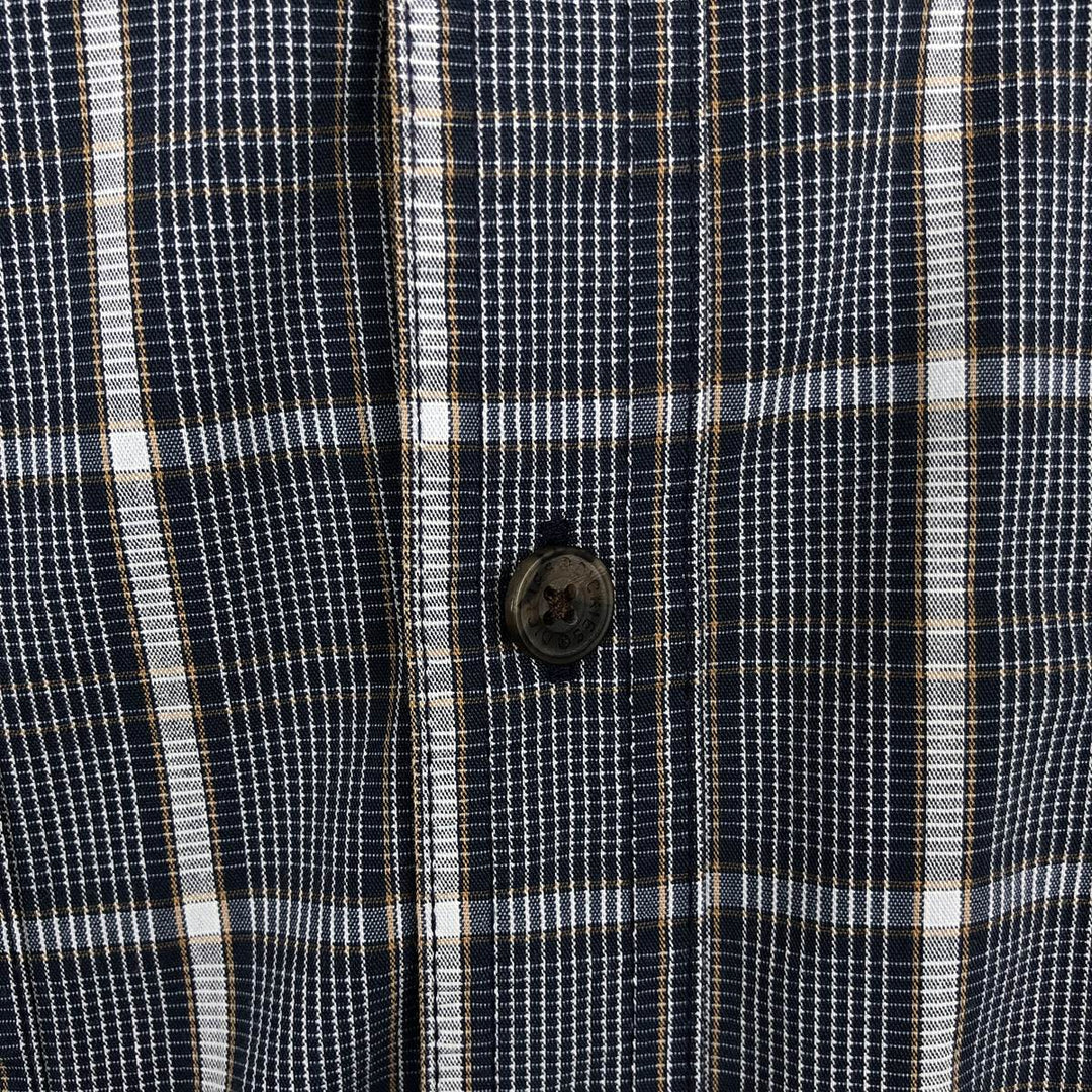 Dickies Relaxed Fit Check Pattern Button-Down Short-Sleeve Work Shirt (Men's Size M) cotton navy blue type Vintage Second Hand