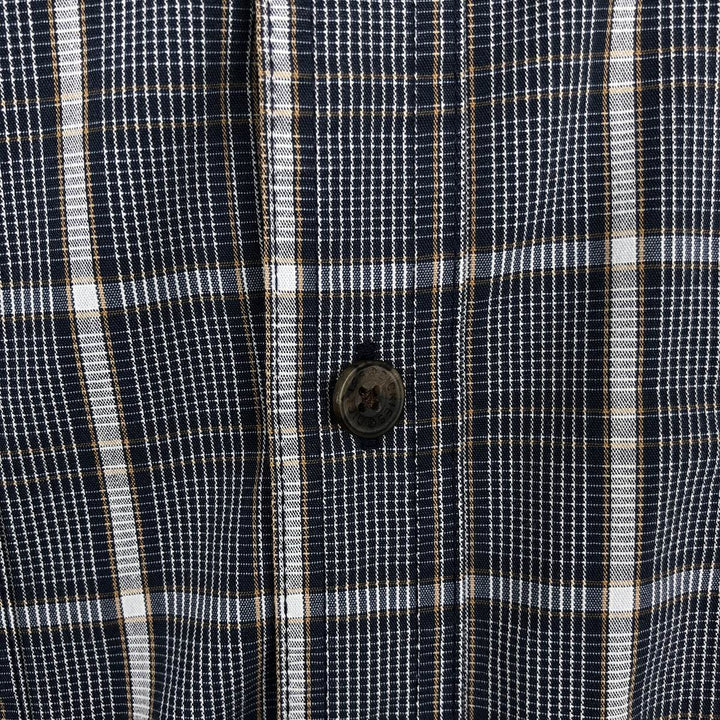 Dickies Relaxed Fit Check Pattern Button-Down Short-Sleeve Work Shirt (Men's Size M) cotton navy blue type Vintage Second Hand