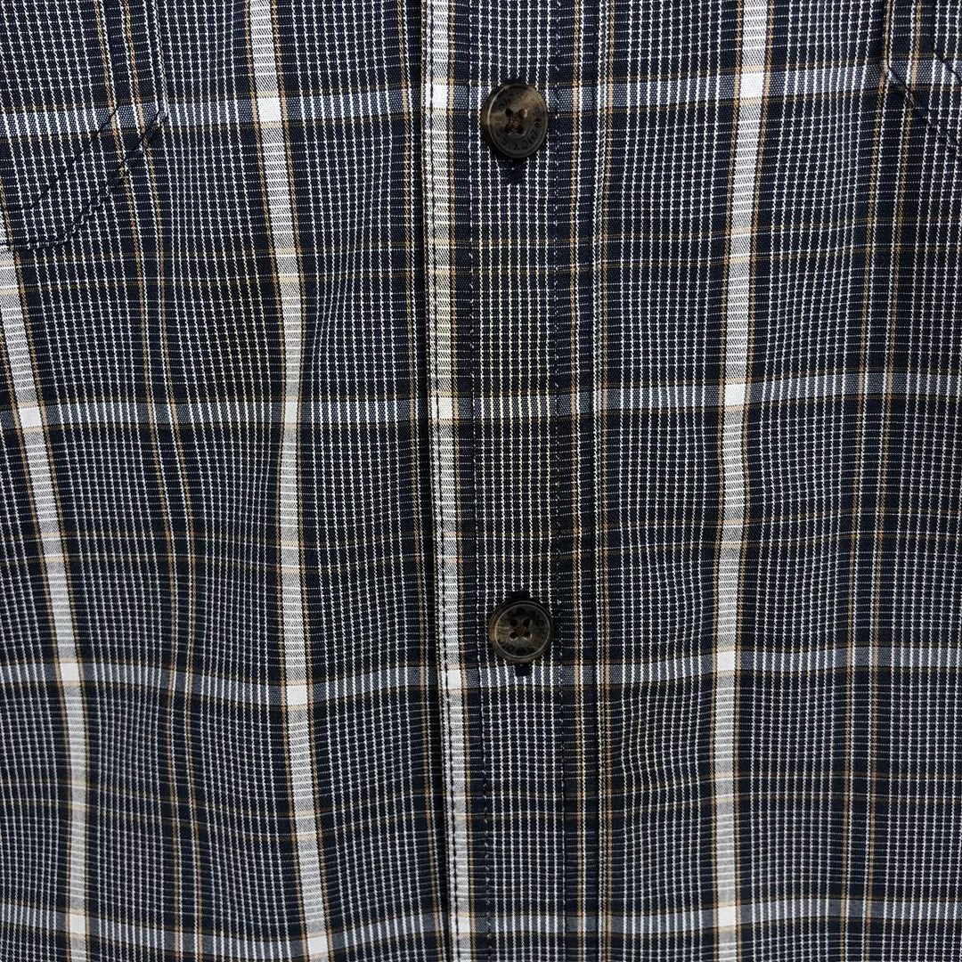 Dickies Relaxed Fit Check Pattern Button-Down Short-Sleeve Work Shirt (Men's Size M) cotton navy blue type Vintage Second Hand