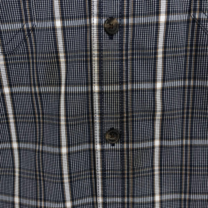 Dickies Relaxed Fit Check Pattern Button-Down Short-Sleeve Work Shirt (Men's Size M) cotton navy blue type Vintage Second Hand