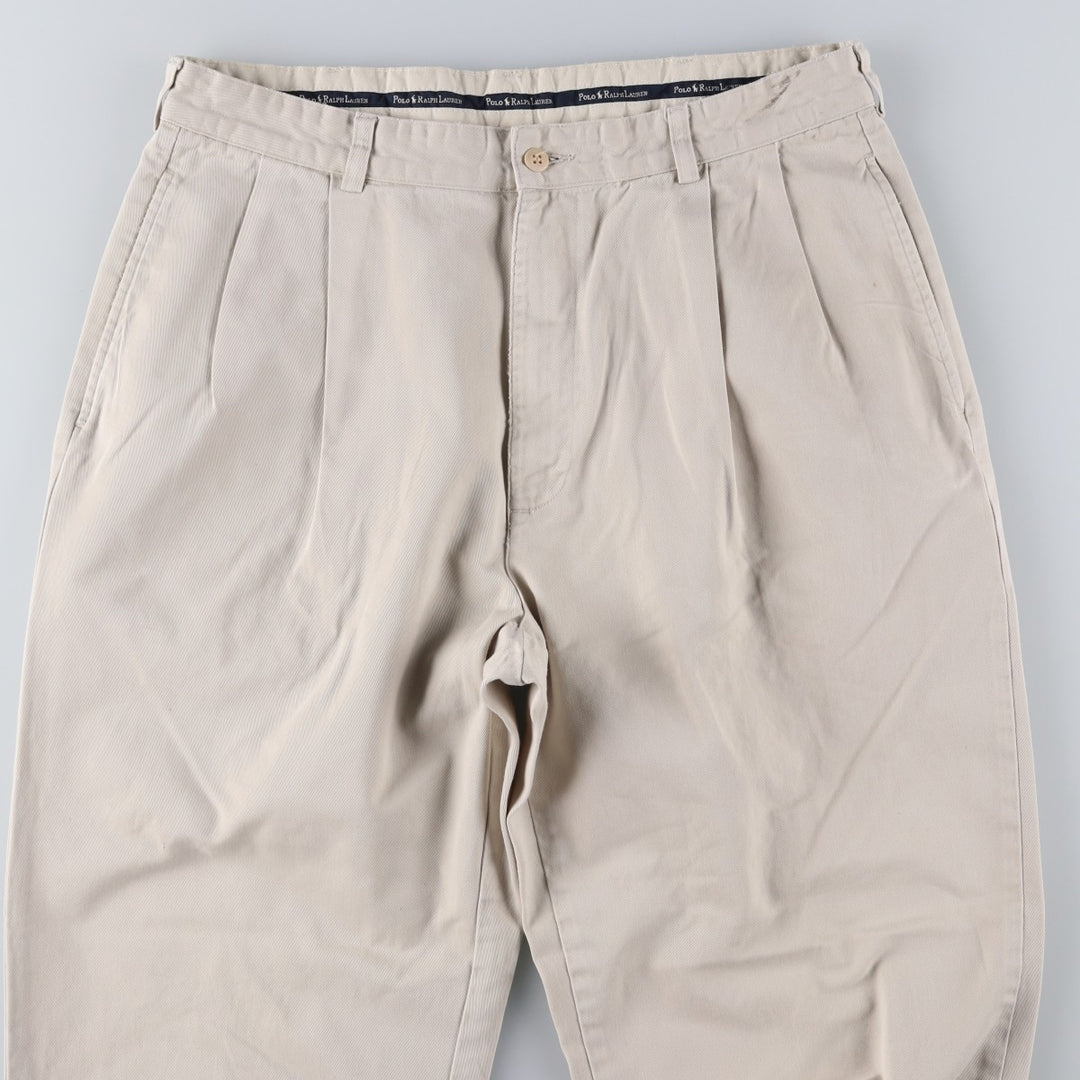 Ralph Lauren Polo Ralph Lauren Two-Pleat Chino Pants, Made in Mexico, Men's Size W34 (approx.) cotton ivory Vintage Second Hand