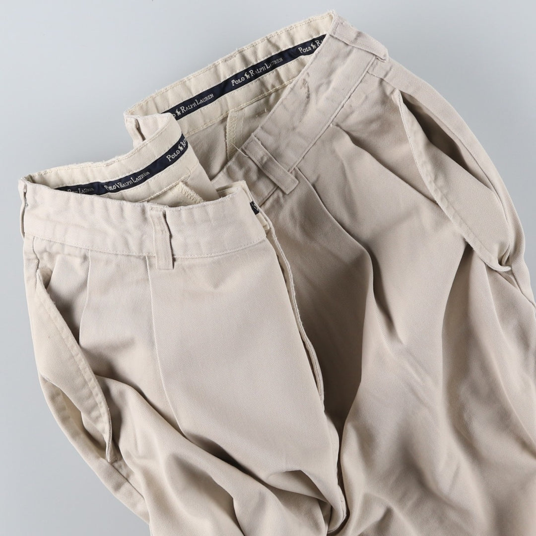 Ralph Lauren Polo Ralph Lauren Two-Pleat Chino Pants, Made in Mexico, Men's Size W34 (approx.) cotton ivory Vintage Second Hand