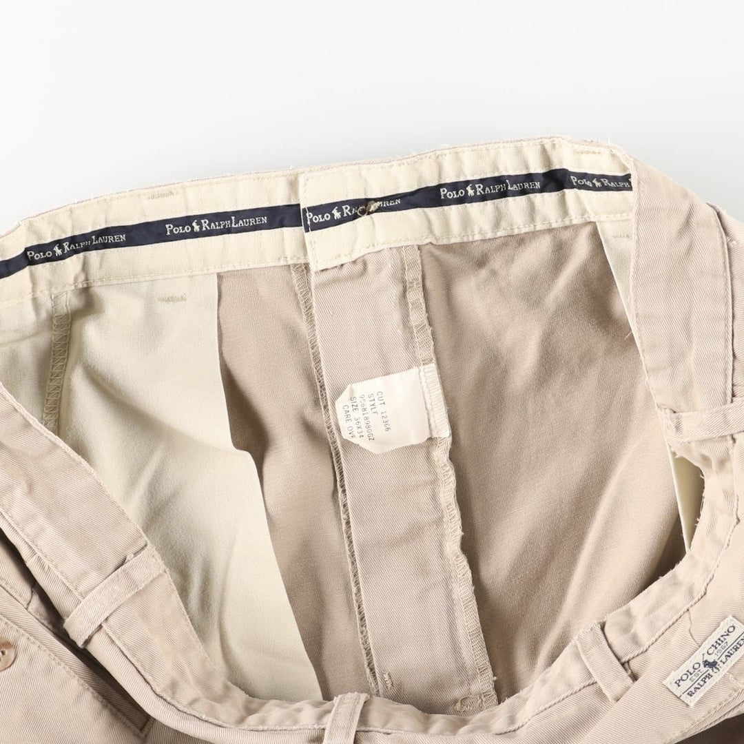 Ralph Lauren Polo Ralph Lauren Two-Pleat Chino Pants, Made in USA, Men's Size W36 (approx.) cotton Beige type Vintage Second Hand