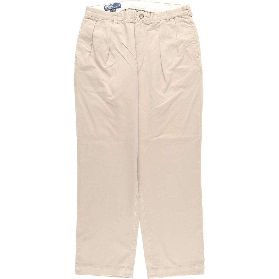 Ralph Lauren POLO by Ralph Lauren ANDREW PANT Two-pleat chino pants for men, equivalent to W34 cotton beige type brown Vintage Second Hand