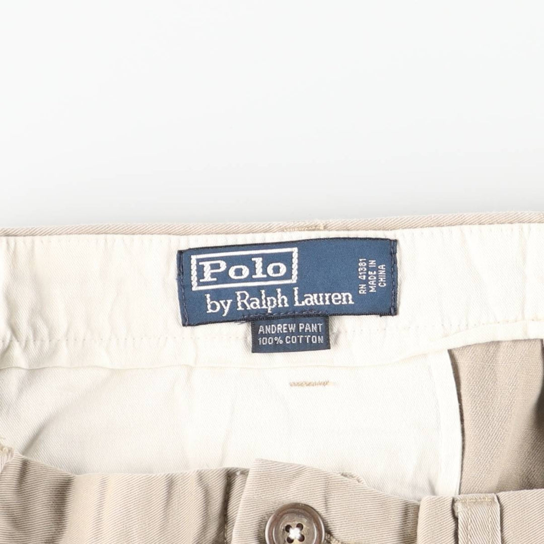 Ralph Lauren POLO by Ralph Lauren ANDREW PANT Two-pleat chino pants for men, equivalent to W34 cotton beige type brown Vintage Second Hand