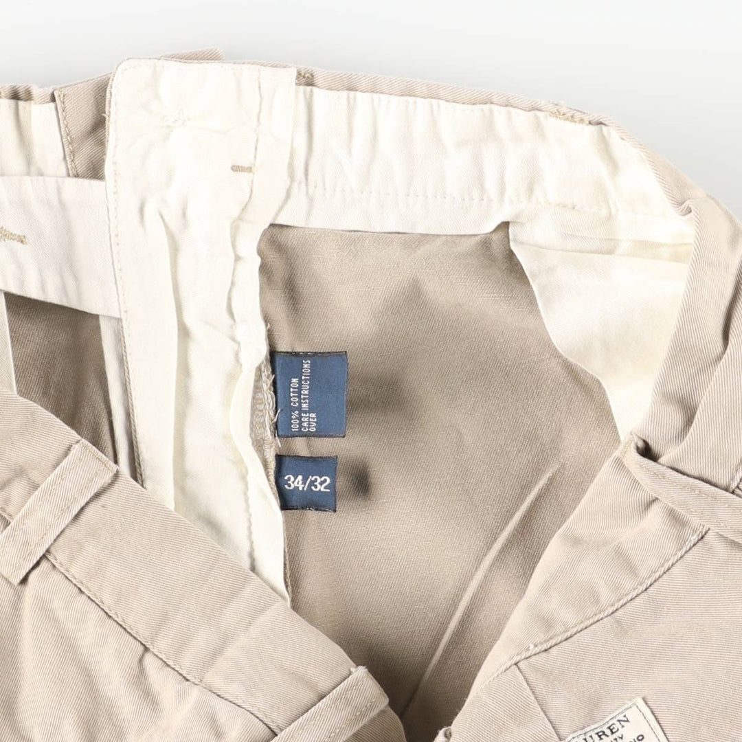 Ralph Lauren POLO by Ralph Lauren ANDREW PANT Two-pleat chino pants for men, equivalent to W34 cotton beige type brown Vintage Second Hand