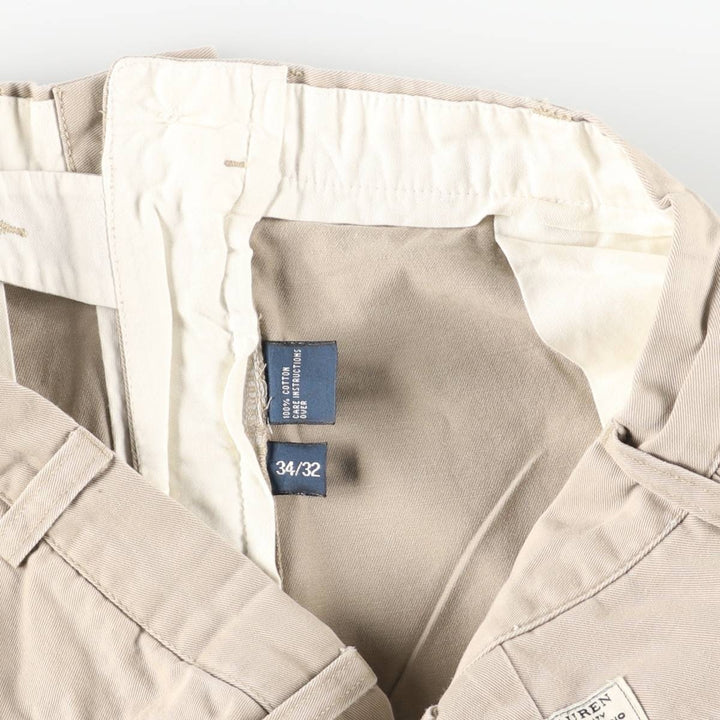 Ralph Lauren POLO by Ralph Lauren ANDREW PANT Two-pleat chino pants for men, equivalent to W34 cotton beige type brown Vintage Second Hand