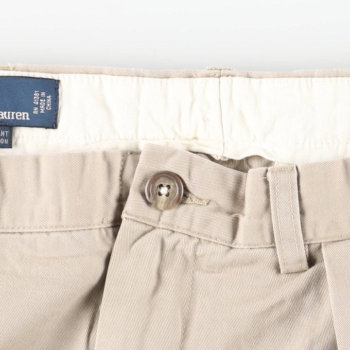 Ralph Lauren POLO by Ralph Lauren ANDREW PANT Two-pleat chino pants for men, equivalent to W34 cotton beige type brown Vintage Second Hand