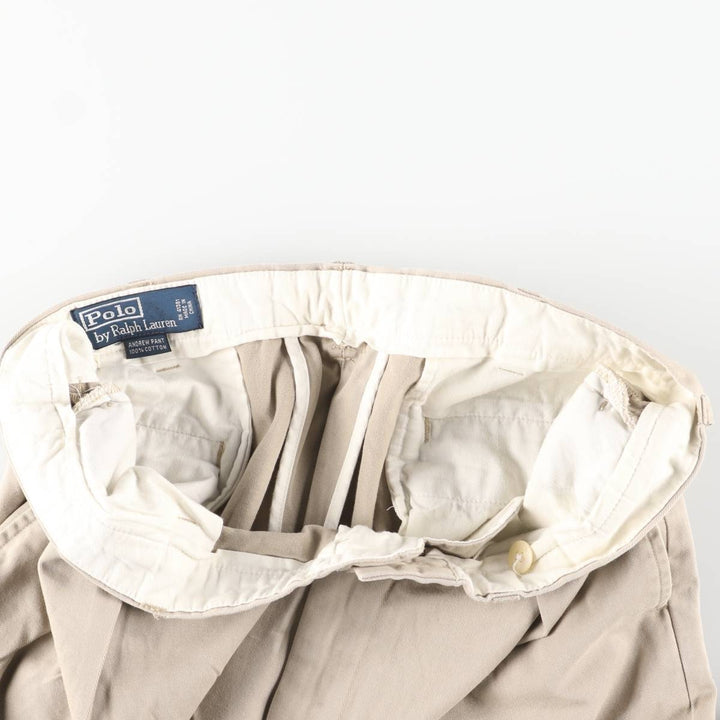 Ralph Lauren POLO by Ralph Lauren ANDREW PANT Two-pleat chino pants for men, equivalent to W34 cotton beige type brown Vintage Second Hand