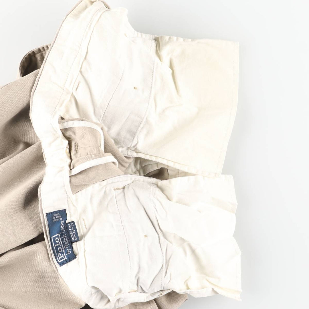 Ralph Lauren POLO by Ralph Lauren ANDREW PANT Two-pleat chino pants for men, equivalent to W34 cotton beige type brown Vintage Second Hand