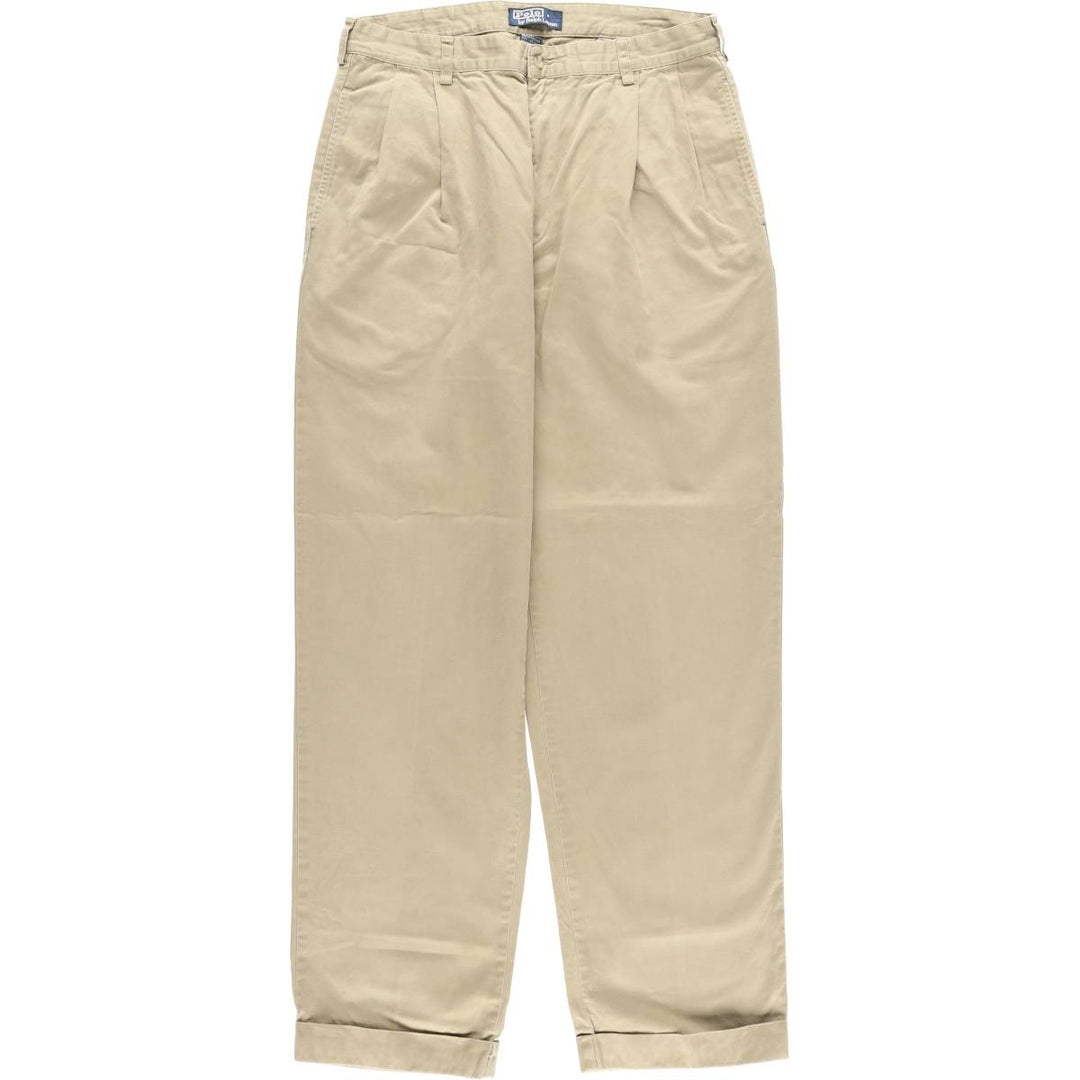 Ralph Lauren POLO by Ralph Lauren HAMMOND PANT, two-pleat chino pants, men's, w34 equivalent cotton beige type brown Vintage Second Hand