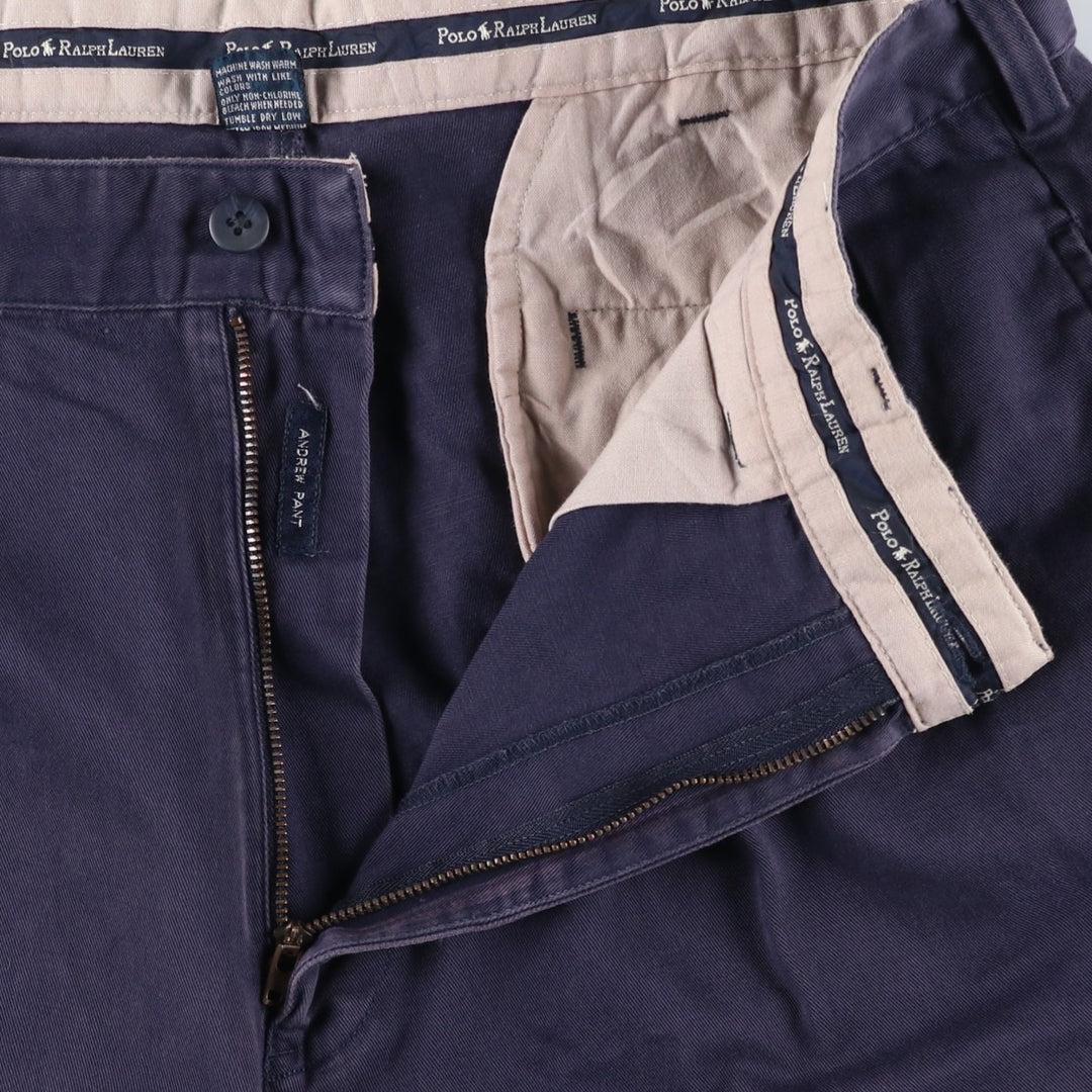Ralph Lauren POLO RALPH LAUREN ANDREW PANT Two-pleat chino pants Men's size W34 cotton navy blue type Vintage Second Hand