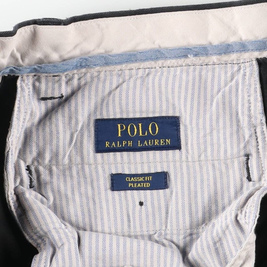 Ralph Lauren POLO RALPH LAUREN CLASSIC FIT PLEATED Two-Pleat Chino Pants, Men's Size W34 (approx.) unclear black type Vintage Second Hand