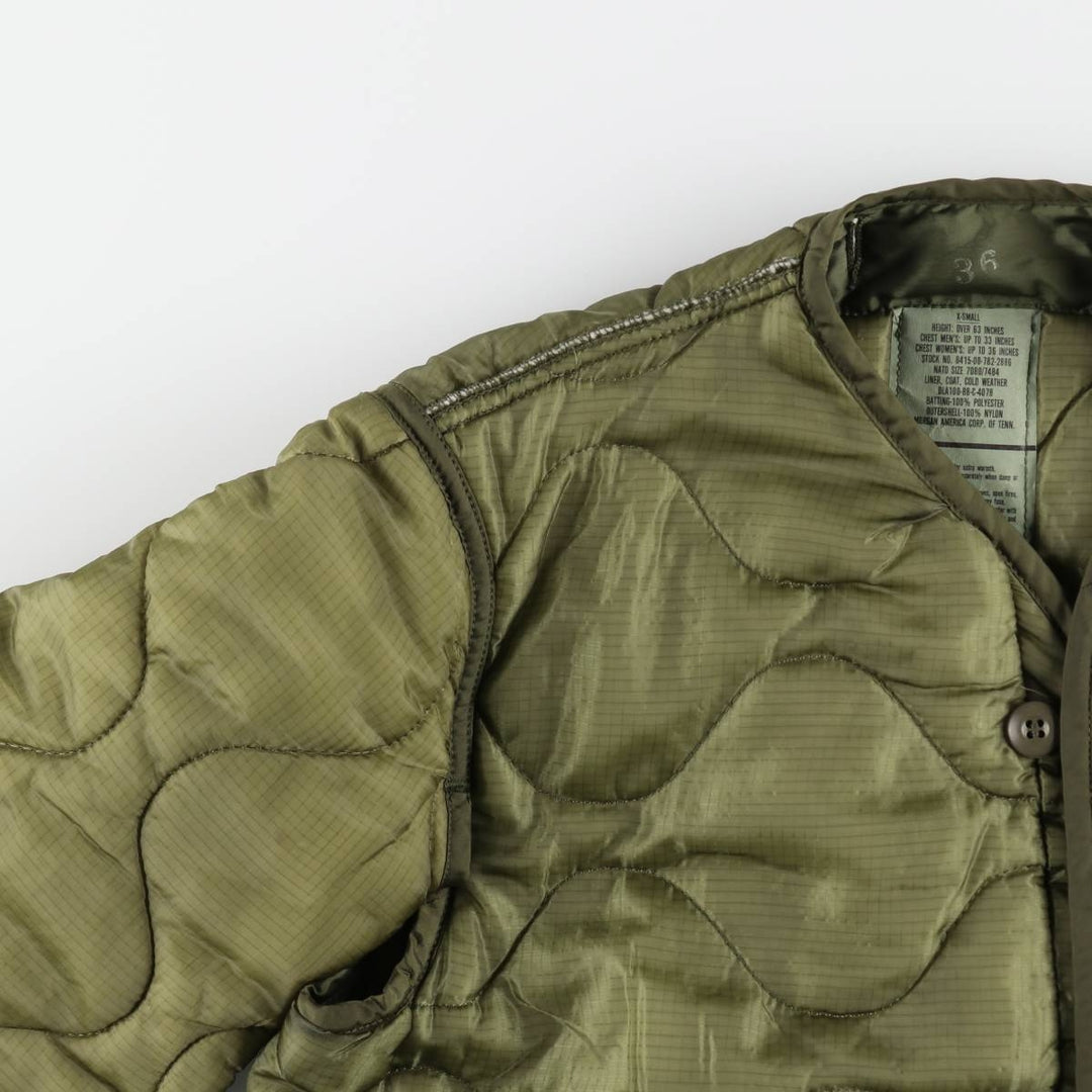 1980'S US Military Issue Padded Military Liner Jacket, Made in USA, X-SMALL (equivalent to Women's XS), Vintage Nylon Khaki type Vintage Second Hand