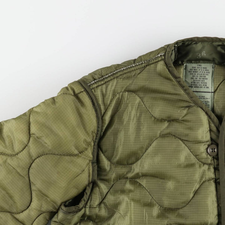 1980'S US Military Issue Padded Military Liner Jacket, Made in USA, X-SMALL (equivalent to Women's XS), Vintage Nylon Khaki type Vintage Second Hand