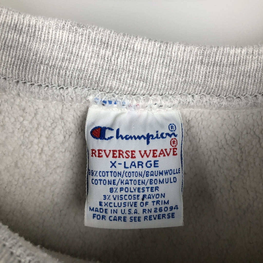 90'S Champion Reverse Weave College Sweatshirt with Embroidered Tag and Triple Print, Made in USA, Men's Size XL cotton gray type Vintage Second Hand
