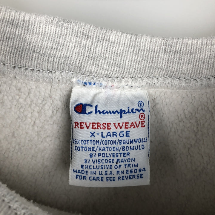 90'S Champion Reverse Weave College Sweatshirt with Embroidered Tag and Triple Print, Made in USA, Men's Size XL cotton gray type Vintage Second Hand