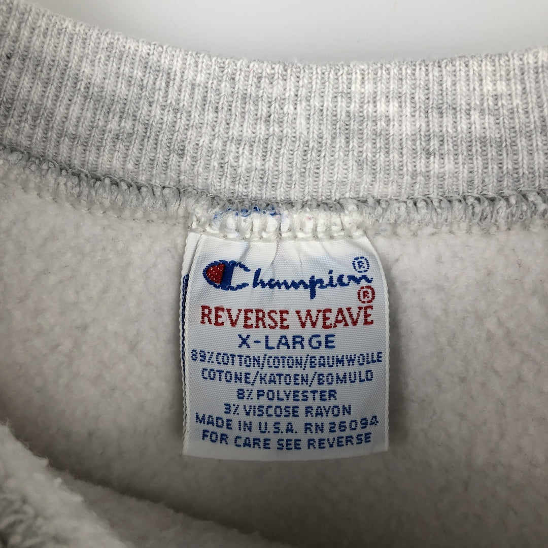90'S Champion Reverse Weave College Sweatshirt with Embroidered Tag and Triple Print, Made in USA, Men's Size XL cotton gray type Vintage Second Hand