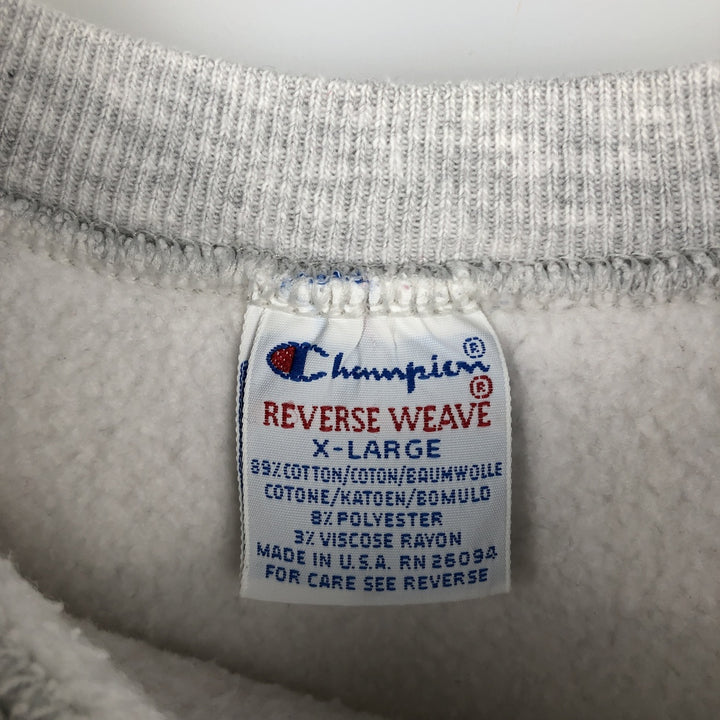 90'S Champion Reverse Weave College Sweatshirt with Embroidered Tag and Triple Print, Made in USA, Men's Size XL cotton gray type Vintage Second Hand