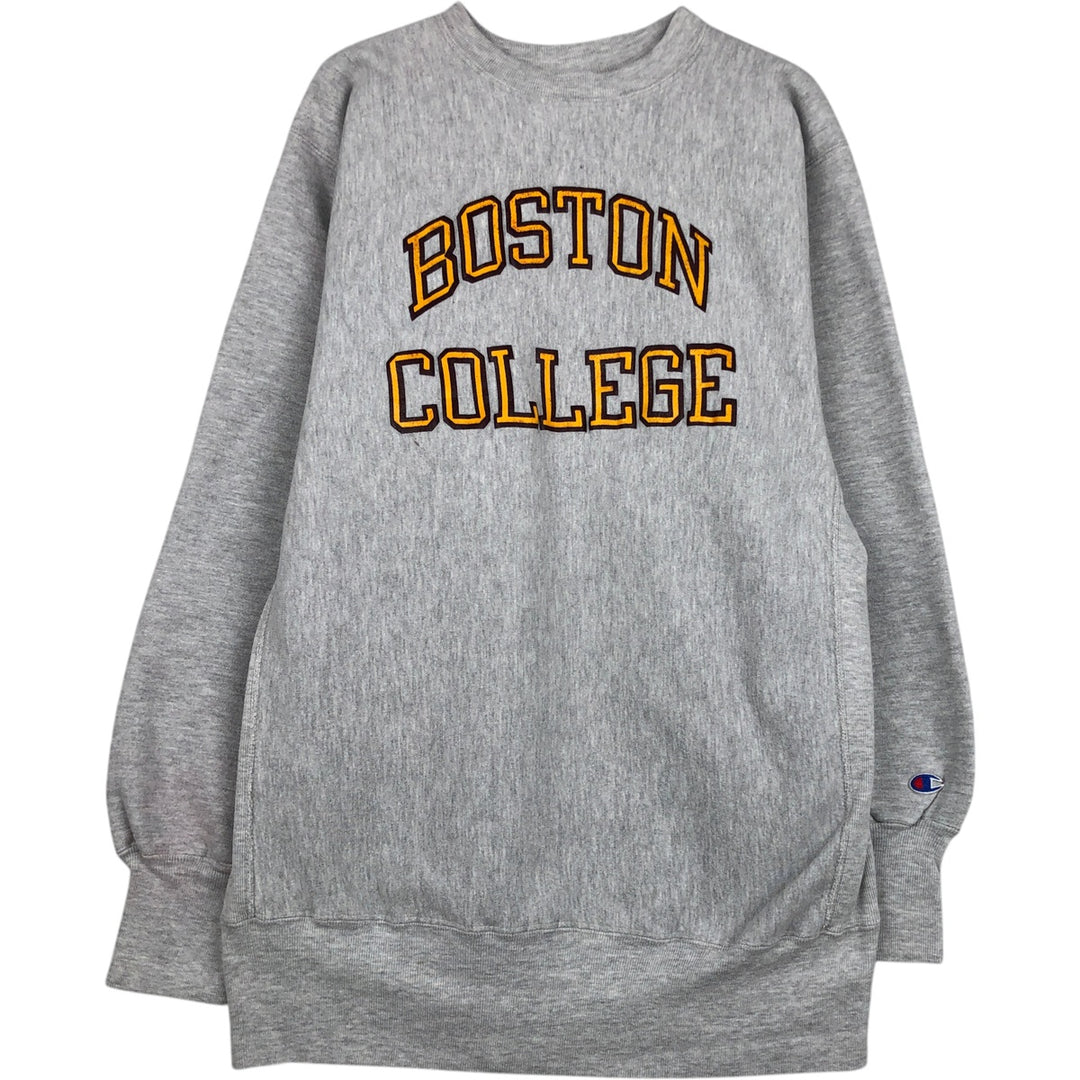 90'S Champion Reverse Weave Embroidered Tag Boston University College Sweatshirt, Made in USA, Men's XXL equivalent. cotton gray type Vintage Second Hand