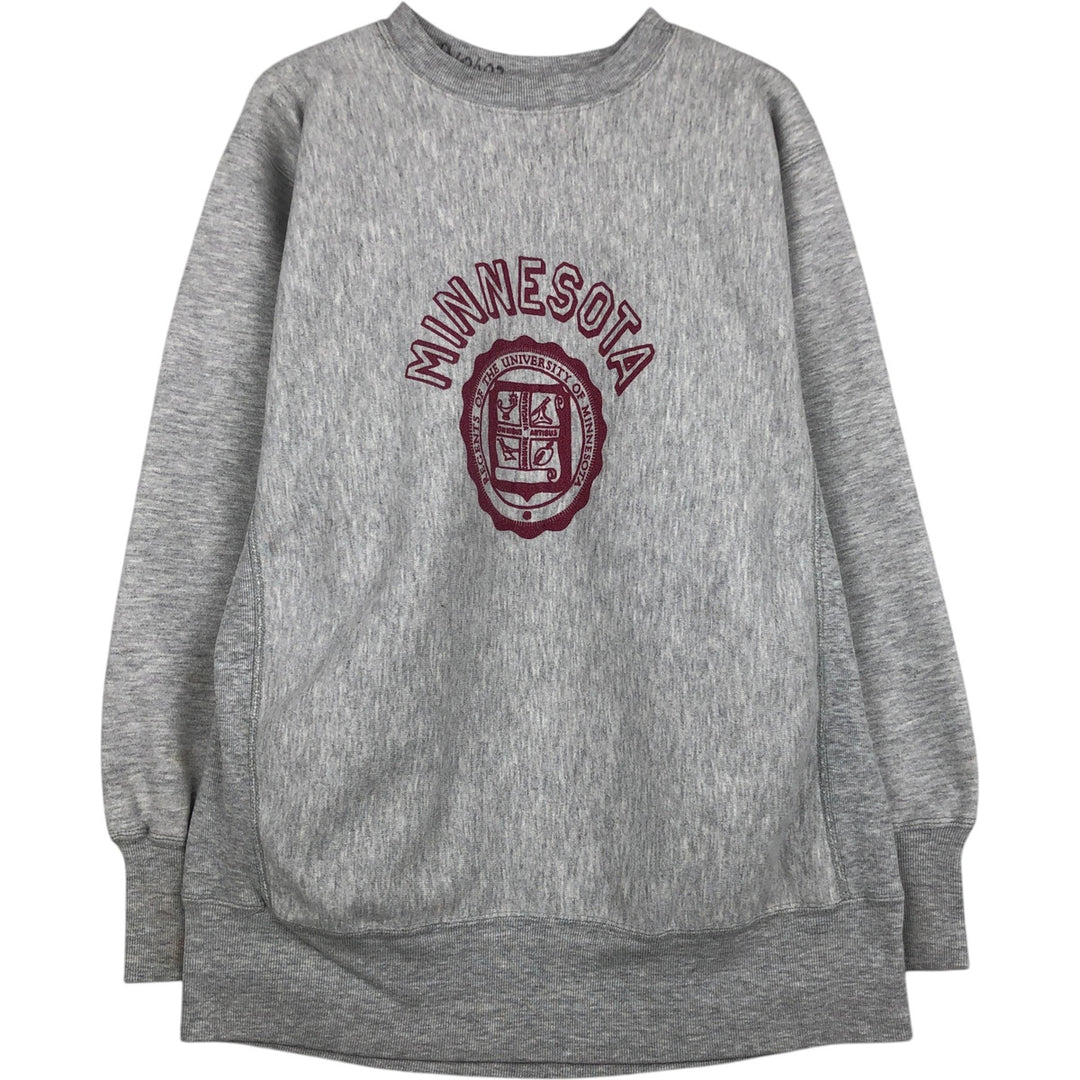 90'S Champion Reverse Weave embroidered tag University of Minnesota college sweatshirt, made in USA, men's size XL equivalent. cotton gray type Vintage Second Hand