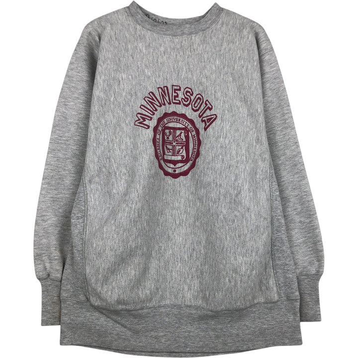 90'S Champion Reverse Weave embroidered tag University of Minnesota college sweatshirt, made in USA, men's size XL equivalent. cotton gray type Vintage Second Hand
