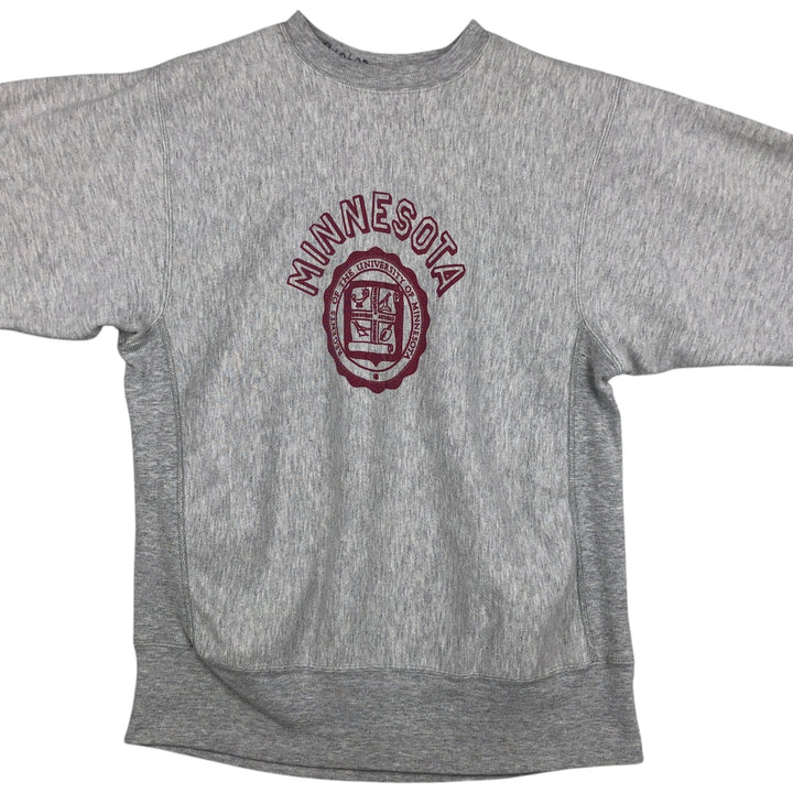 90'S Champion Reverse Weave embroidered tag University of Minnesota college sweatshirt, made in USA, men's size XL equivalent. cotton gray type Vintage Second Hand