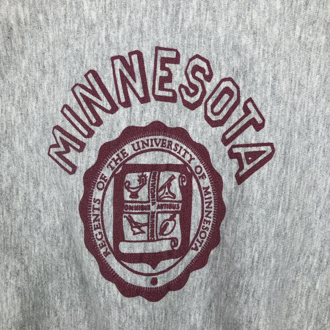 90'S Champion Reverse Weave embroidered tag University of Minnesota college sweatshirt, made in USA, men's size XL equivalent. cotton gray type Vintage Second Hand