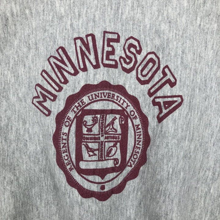 90'S Champion Reverse Weave embroidered tag University of Minnesota college sweatshirt, made in USA, men's size XL equivalent. cotton gray type Vintage Second Hand