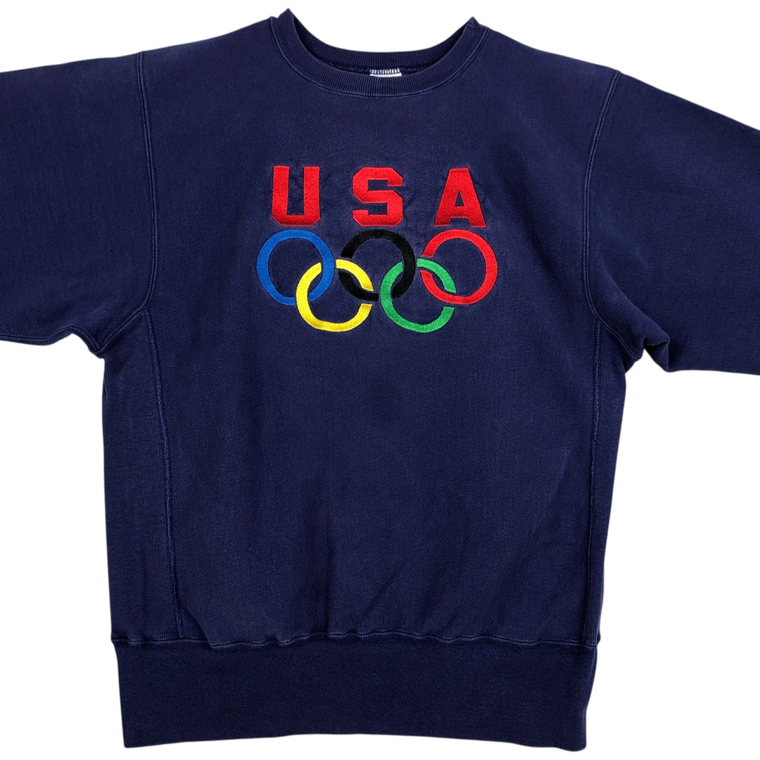 90'S Champion Reverse Weave Embroidered Tag Olympic Logo Sweatshirt, Made in USA, Men's Size L (approx.) cotton navy blue type Vintage Second Hand