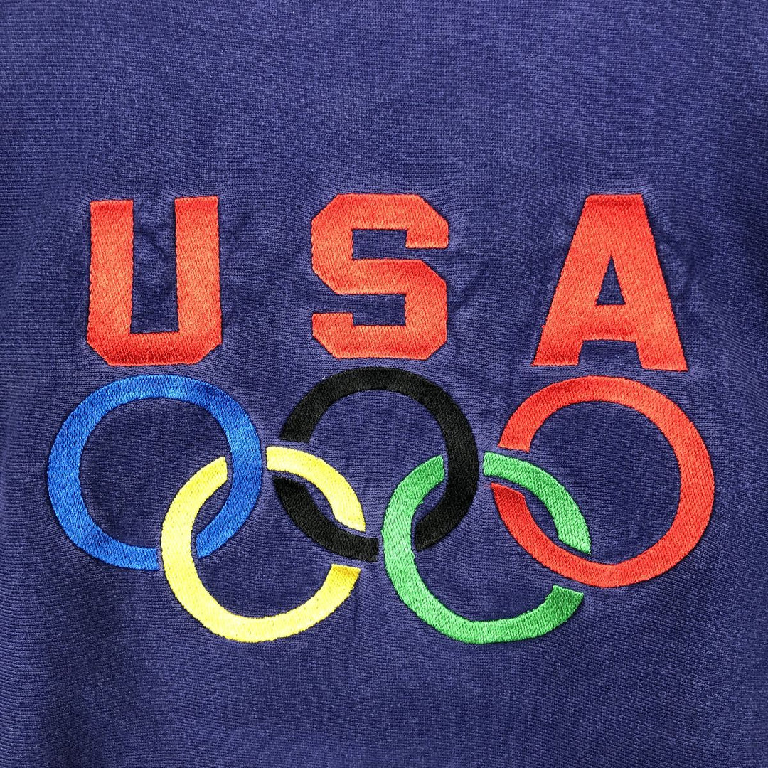 90'S Champion Reverse Weave Embroidered Tag Olympic Logo Sweatshirt, Made in USA, Men's Size L (approx.) cotton navy blue type Vintage Second Hand