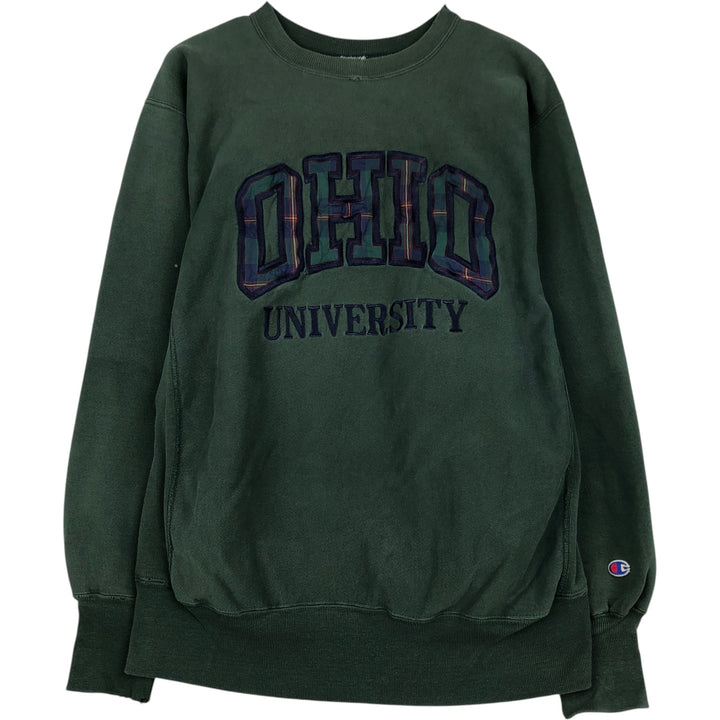 90'S Champion Reverse Weave Embroidered Tag Ohio University College Sweatshirt, Made in USA, Men's XL equivalent. cotton Green type dark green Vintage Second Hand