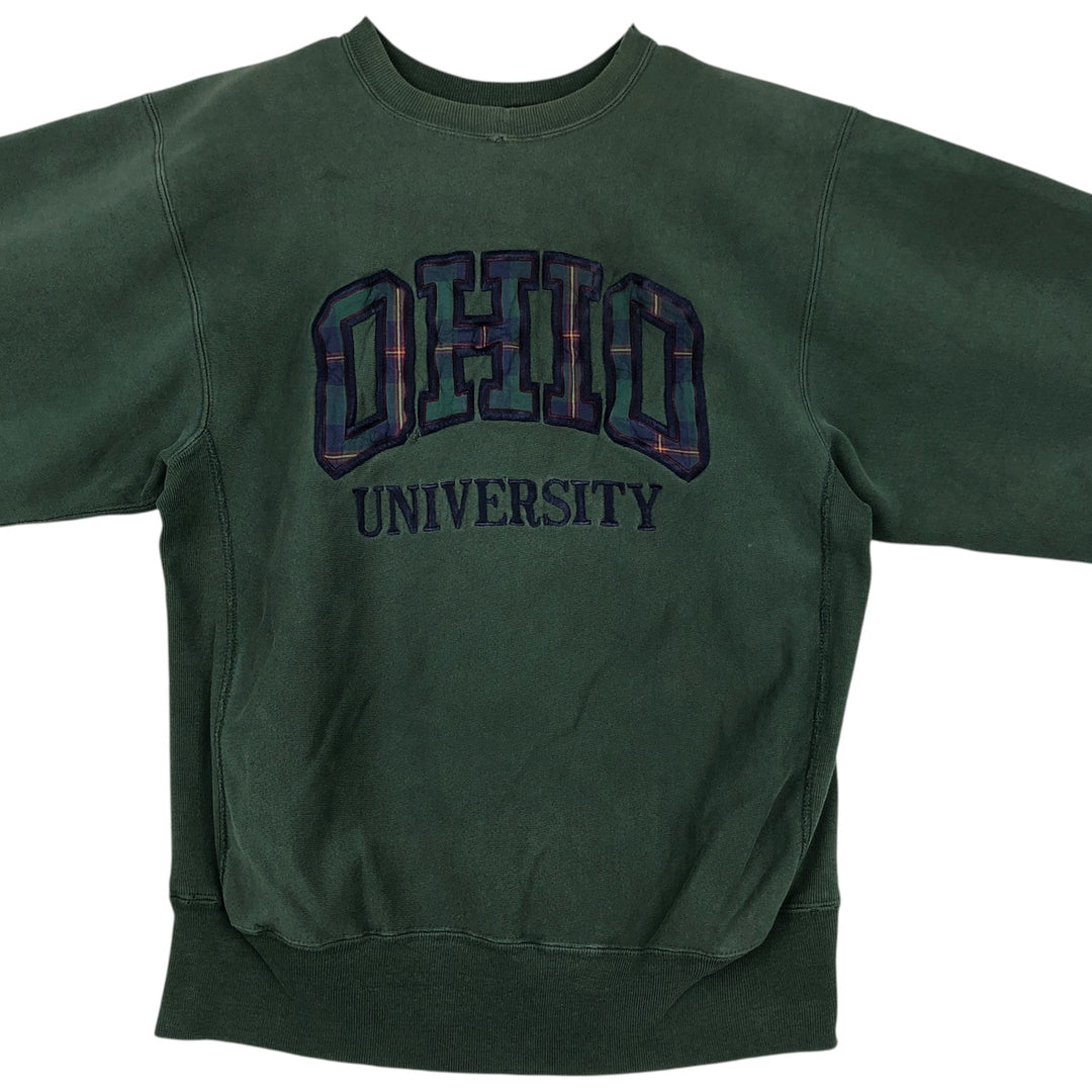 90'S Champion Reverse Weave Embroidered Tag Ohio University College Sweatshirt, Made in USA, Men's XL equivalent. cotton Green type dark green Vintage Second Hand