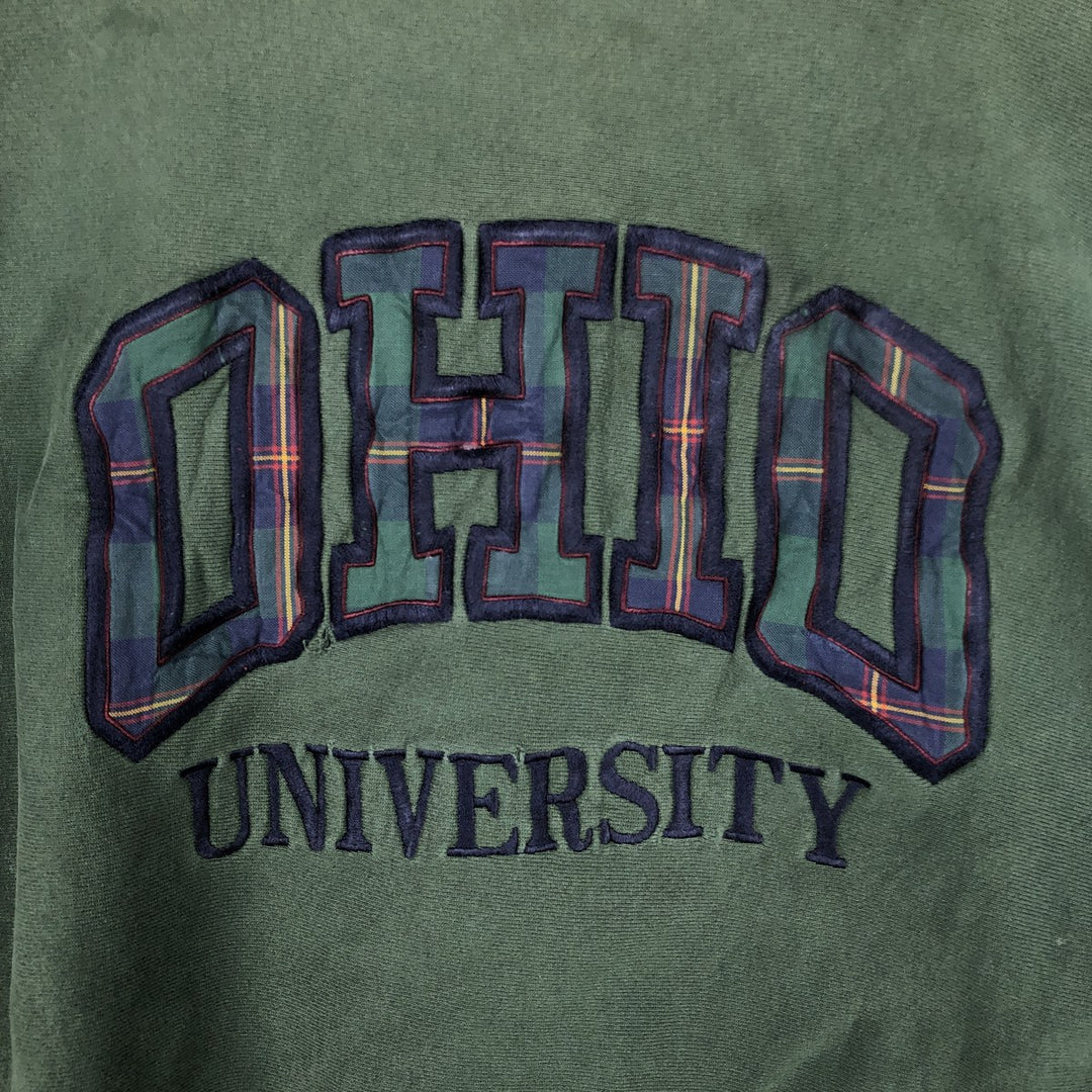 90'S Champion Reverse Weave Embroidered Tag Ohio University College Sweatshirt, Made in USA, Men's XL equivalent. cotton Green type dark green Vintage Second Hand