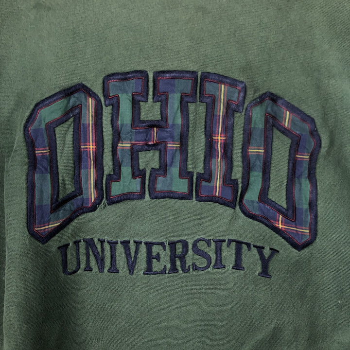 90'S Champion Reverse Weave Embroidered Tag Ohio University College Sweatshirt, Made in USA, Men's XL equivalent. cotton Green type dark green Vintage Second Hand