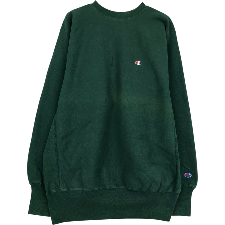 90'S Champion Reverse Weave Sweatshirt with Embroidered Tag and One-Point Logo, Made in USA, Men's Size XXL cotton Green type dark green Vintage Second Hand