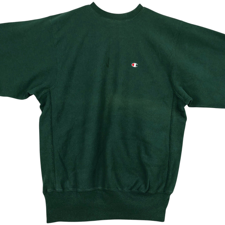 90'S Champion Reverse Weave Sweatshirt with Embroidered Tag and One-Point Logo, Made in USA, Men's Size XXL cotton Green type dark green Vintage Second Hand