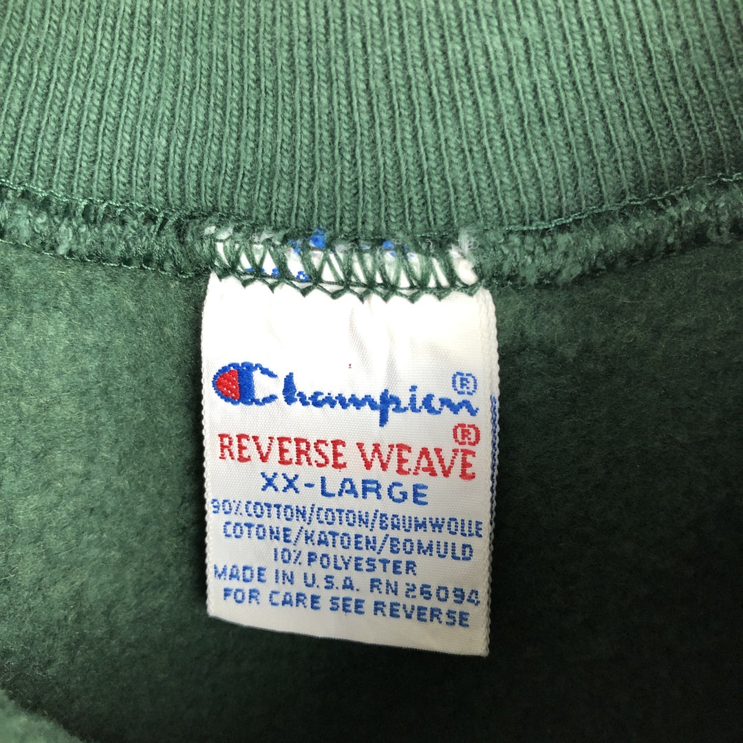 90'S Champion Reverse Weave Sweatshirt with Embroidered Tag and One-Point Logo, Made in USA, Men's Size XXL cotton Green type dark green Vintage Second Hand