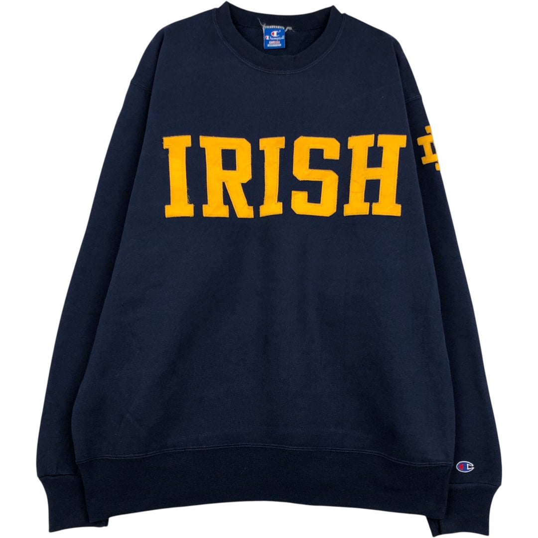 90'S Champion Notre Dame University Fighting Irish College Sweatshirt, Made in USA polyester navy blue type Vintage Second Hand