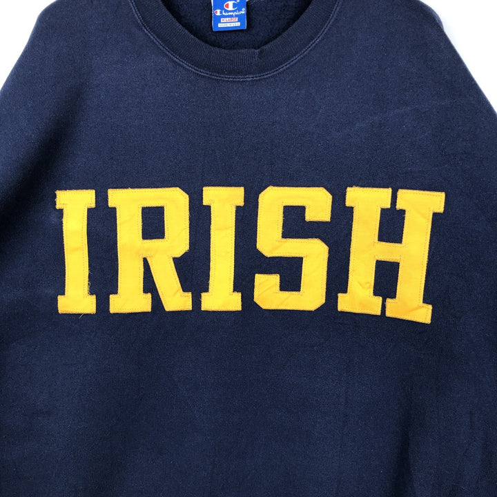 90'S Champion Notre Dame University Fighting Irish College Sweatshirt, Made in USA polyester navy blue type Vintage Second Hand