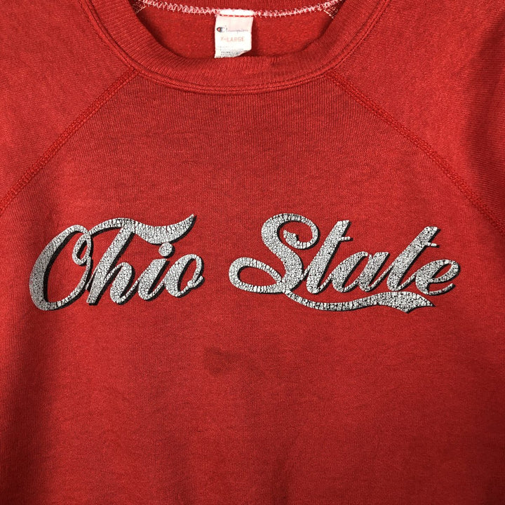 80'S Champion Ohio State College Sweatshirt, Made in USA, Men's XL equivalent. acrylic red type Vintage Second Hand