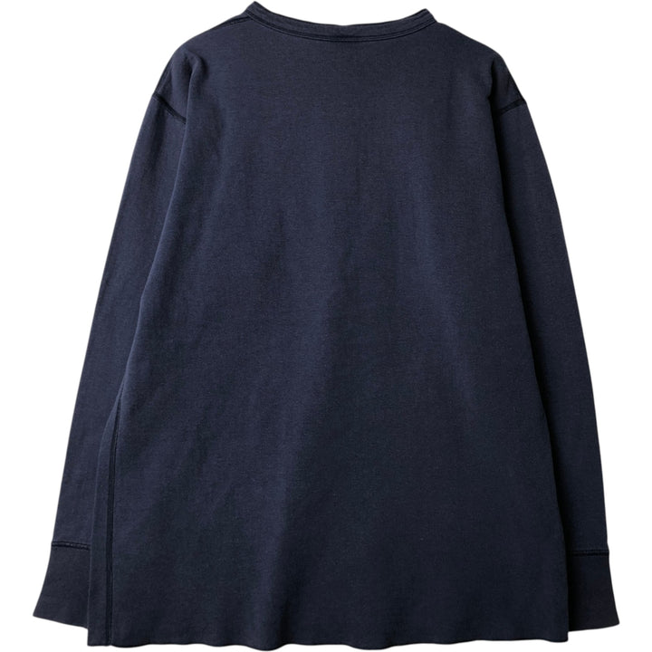 LLBean Henley Neck Long-Sleeve T-Shirt, Made in Canada, Men's Size L (Equivalent), Vintage. cotton navy blue type Vintage Second Hand