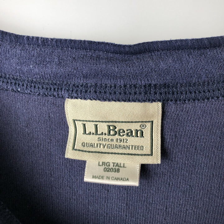 LLBean Henley Neck Long-Sleeve T-Shirt, Made in Canada, Men's Size L (Equivalent), Vintage. cotton navy blue type Vintage Second Hand