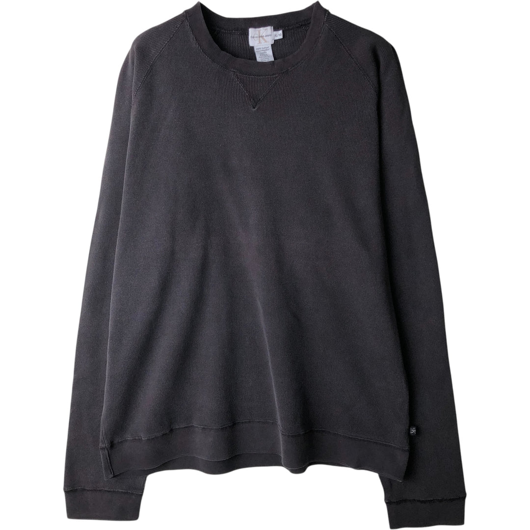 90s-00'S Calvin Klein Long-Sleeve T-Shirt with Front V-Gusset, Ribbed Knit, Men's XL (Equivalent), Vintage cotton black type Vintage Second Hand