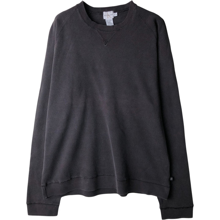 90s-00'S Calvin Klein Long-Sleeve T-Shirt with Front V-Gusset, Ribbed Knit, Men's XL (Equivalent), Vintage cotton black type Vintage Second Hand